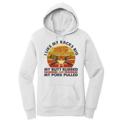 Funny Vintage I Like My Racks Big Butt Rubbed And Pork Pulled Meat Cut Lines Women's Pullover Hoodie