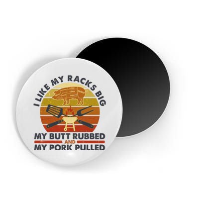 Funny Vintage I Like My Racks Big Butt Rubbed And Pork Pulled Meat Cut Lines Magnet