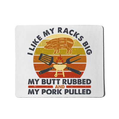 Funny Vintage I Like My Racks Big Butt Rubbed And Pork Pulled Meat Cut Lines Mousepad