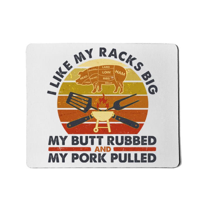 Funny Vintage I Like My Racks Big Butt Rubbed And Pork Pulled Meat Cut Lines Mousepad