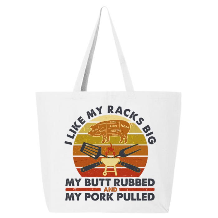 Funny Vintage I Like My Racks Big Butt Rubbed And Pork Pulled Meat Cut Lines 25L Jumbo Tote