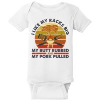 Funny Vintage I Like My Racks Big Butt Rubbed And Pork Pulled Meat Cut Lines Baby Bodysuit