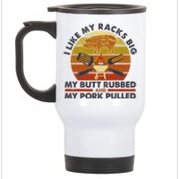 Funny Vintage I Like My Racks Big Butt Rubbed And Pork Pulled Meat Cut Lines Stainless Steel Travel Mug