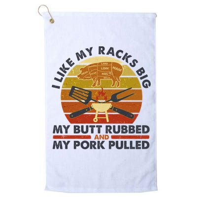 Funny Vintage I Like My Racks Big Butt Rubbed And Pork Pulled Meat Cut Lines Golf Towel