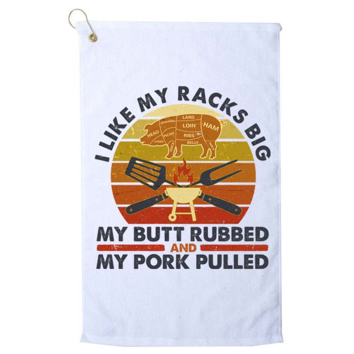 Funny Vintage I Like My Racks Big Butt Rubbed And Pork Pulled Meat Cut Lines Platinum Collection Golf Towel