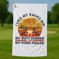 Funny Vintage I Like My Racks Big Butt Rubbed And Pork Pulled Meat Cut Lines Golf Towel
