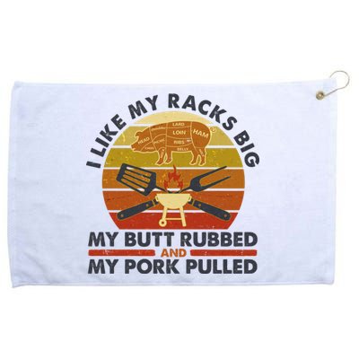 Funny Vintage I Like My Racks Big Butt Rubbed And Pork Pulled Meat Cut Lines Grommeted Golf Towel