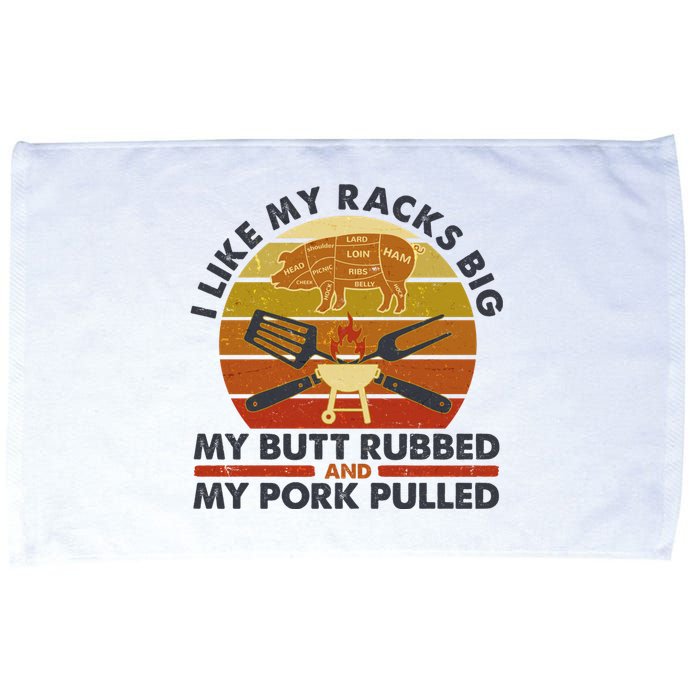 Funny Vintage I Like My Racks Big Butt Rubbed And Pork Pulled Meat Cut Lines Microfiber Hand Towel