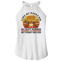 Funny Vintage I Like My Racks Big Butt Rubbed And Pork Pulled Meat Cut Lines Women's Perfect Tri Rocker Tank