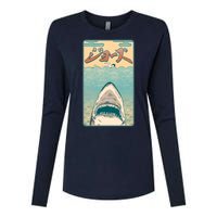 Funny Vintage Japanese Jaws Shark Poster Womens Cotton Relaxed Long Sleeve T-Shirt