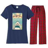 Funny Vintage Japanese Jaws Shark Poster Women's Flannel Pajama Set