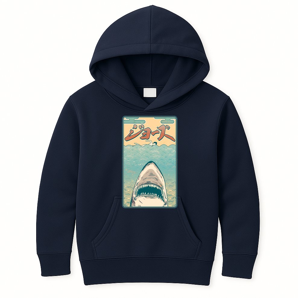 Funny Vintage Japanese Jaws Shark Poster Kids Hoodie