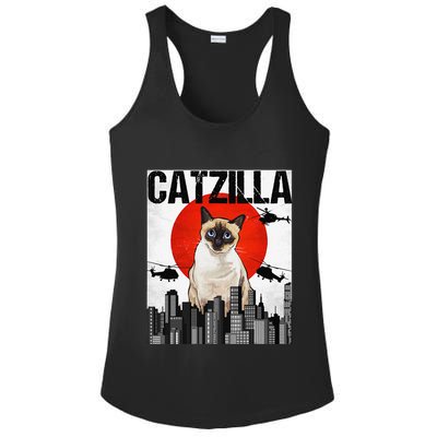 Funny Vintage Japanese Catzilla Siamese Cat Ladies PosiCharge Competitor Racerback Tank