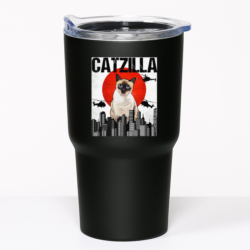Funny Vintage Japanese Catzilla Siamese Cat Tumbler