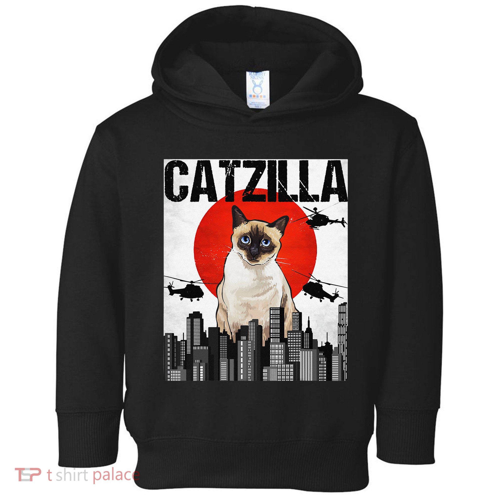Funny Vintage Japanese Catzilla Siamese Cat Toddler Hoodie