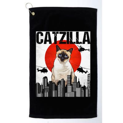 Funny Vintage Japanese Catzilla Siamese Cat Golf Towel