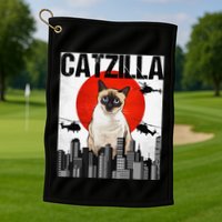 Funny Vintage Japanese Catzilla Siamese Cat Golf Towel