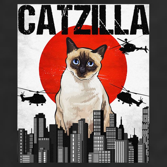 Funny Vintage Japanese Catzilla Siamese Cat Golf Towel