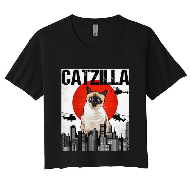 Funny Vintage Japanese Catzilla Siamese Cat Crop Top