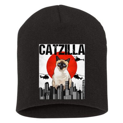 Funny Vintage Japanese Catzilla Siamese Cat Short Acrylic Beanie