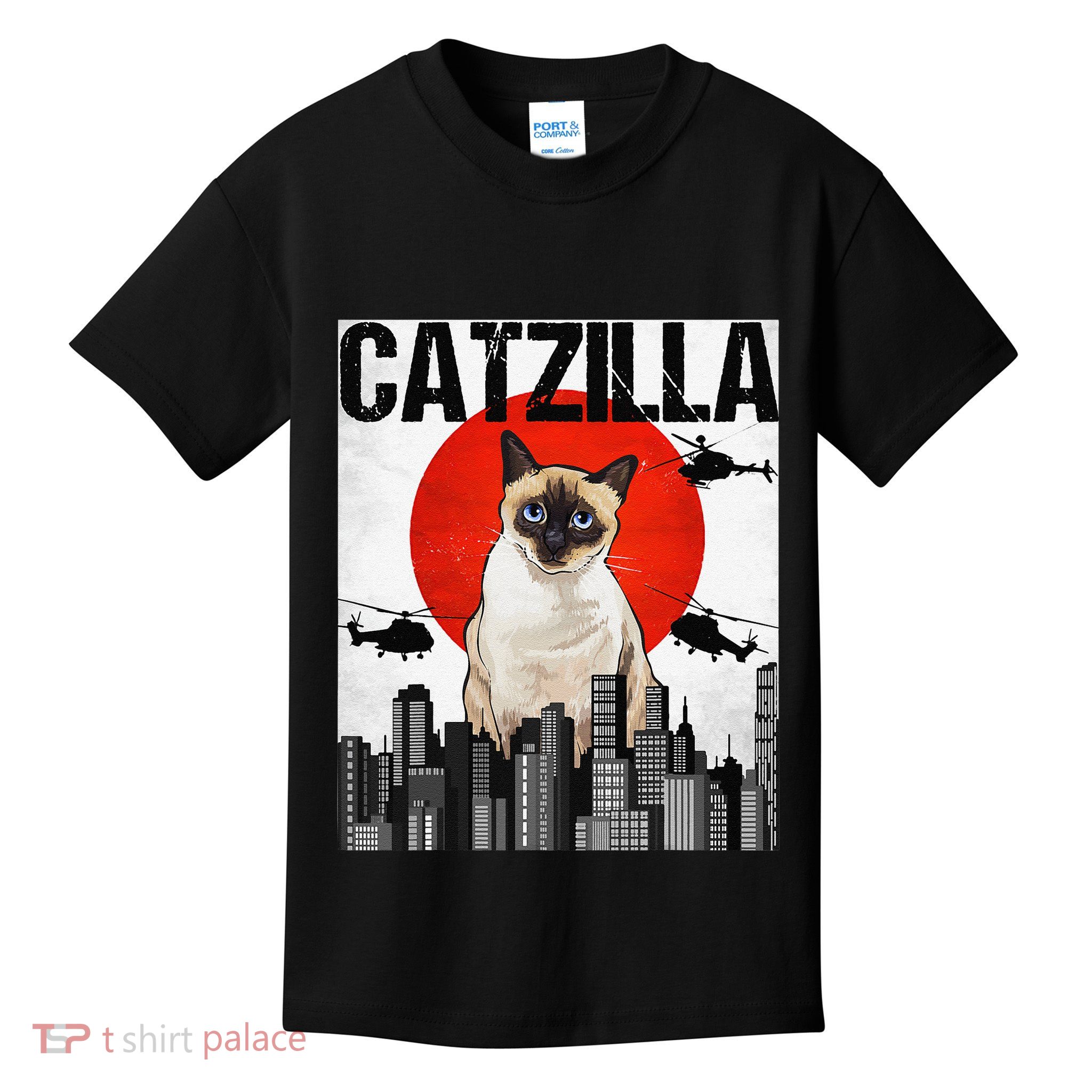 Funny Vintage Japanese Catzilla Siamese Cat Kids T-Shirt
