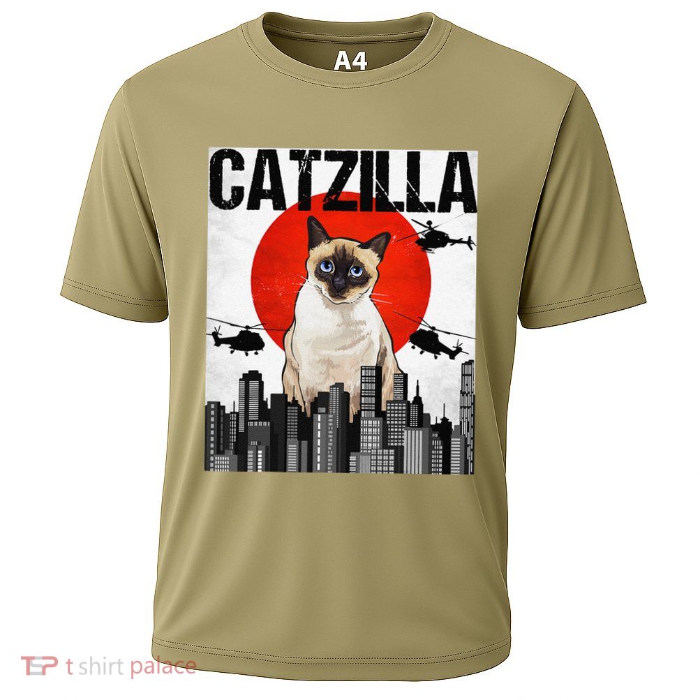 Funny Vintage Japanese Catzilla Siamese Cat Performance Shirt