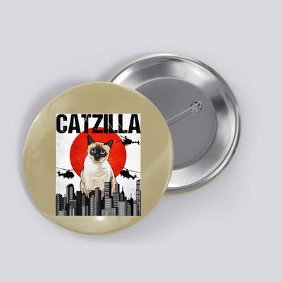 Funny Vintage Japanese Catzilla Siamese Cat Button