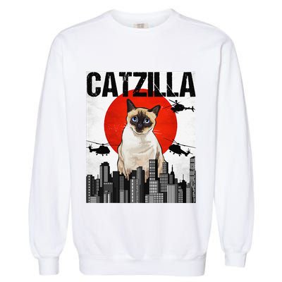 Funny Vintage Japanese Catzilla Siamese Cat Garment-Dyed Sweatshirt