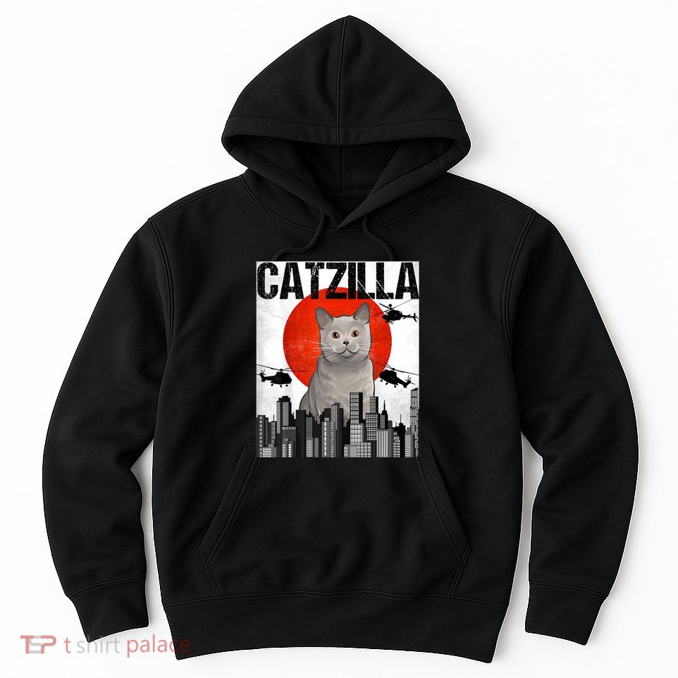 Funny Vintage Japanese Catzilla British Shorthair Cat Hoodie
