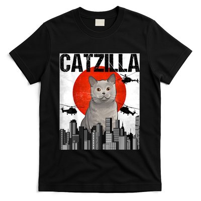 Funny Vintage Japanese Catzilla British Shorthair Cat T-Shirt