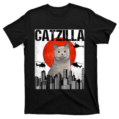 Funny Vintage Japanese Catzilla British Shorthair Cat T-Shirt