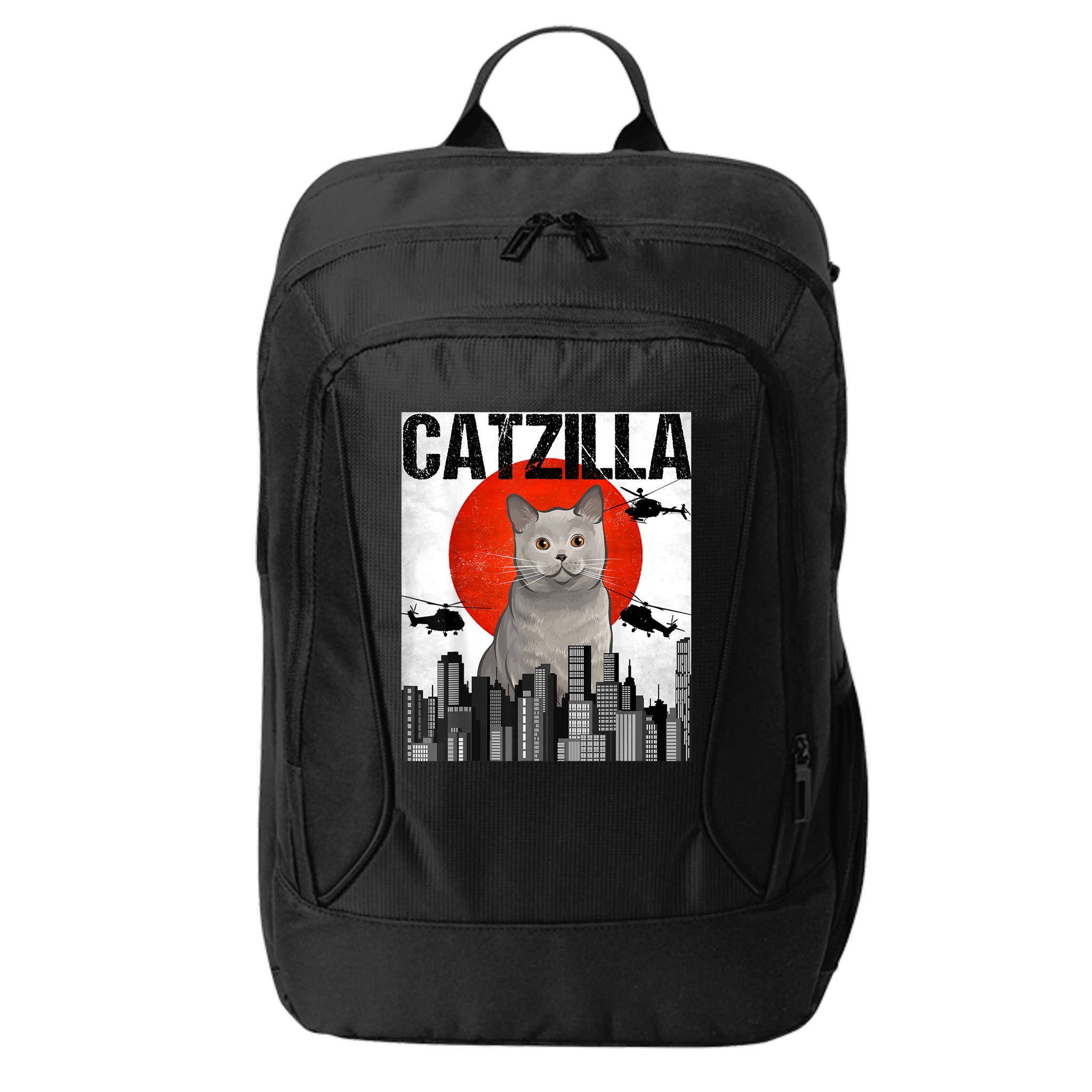 Funny Vintage Japanese Catzilla British Shorthair Cat City Backpack