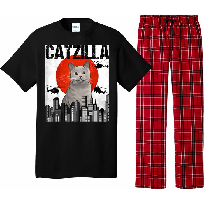 Funny Vintage Japanese Catzilla British Shorthair Cat Pajama Set