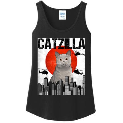 Funny Vintage Japanese Catzilla British Shorthair Cat Ladies Essential Tank