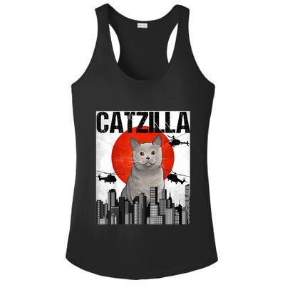 Funny Vintage Japanese Catzilla British Shorthair Cat Ladies PosiCharge Competitor Racerback Tank