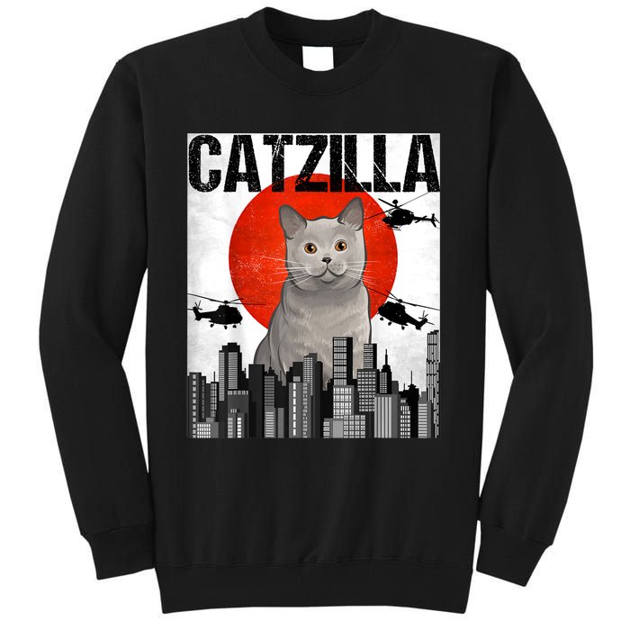 Funny Vintage Japanese Catzilla British Shorthair Cat Tall Sweatshirt