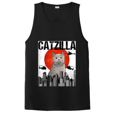 Funny Vintage Japanese Catzilla British Shorthair Cat PosiCharge Competitor Tank