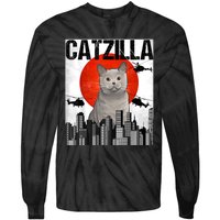 Funny Vintage Japanese Catzilla British Shorthair Cat Tie-Dye Long Sleeve Shirt