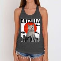 Funny Vintage Japanese Catzilla British Shorthair Cat Women's Knotted Racerback Tank