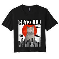 Funny Vintage Japanese Catzilla British Shorthair Cat Women's Crop Top Tee