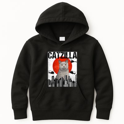 Funny Vintage Japanese Catzilla British Shorthair Cat Kids Hoodie
