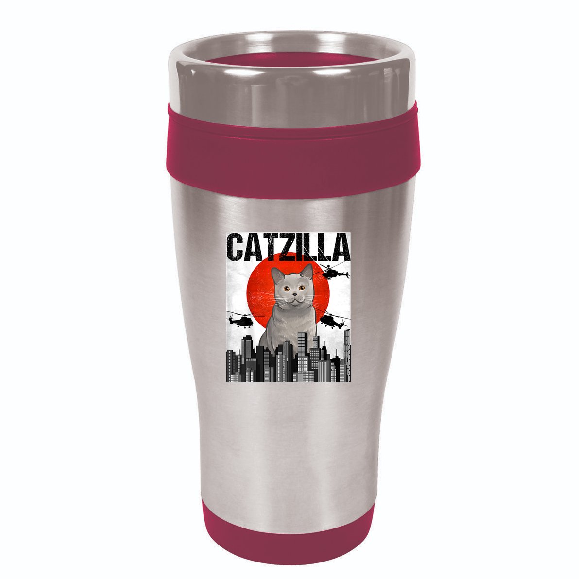 Funny Vintage Japanese Catzilla British Shorthair Cat 16oz Travel Tumbler
