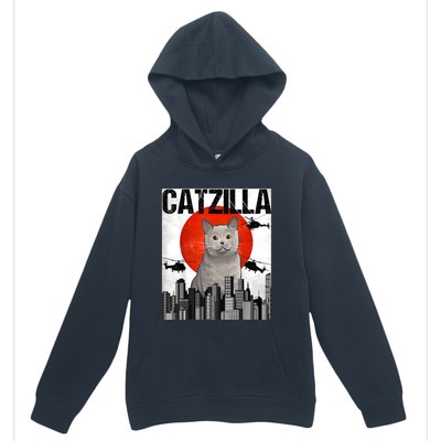 Funny Vintage Japanese Catzilla British Shorthair Cat Urban Pullover Hoodie