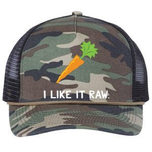 Funny Vegetable Joke I Like It Raw Carrot Vegan Raw Food Retro Rope Trucker Hat Cap