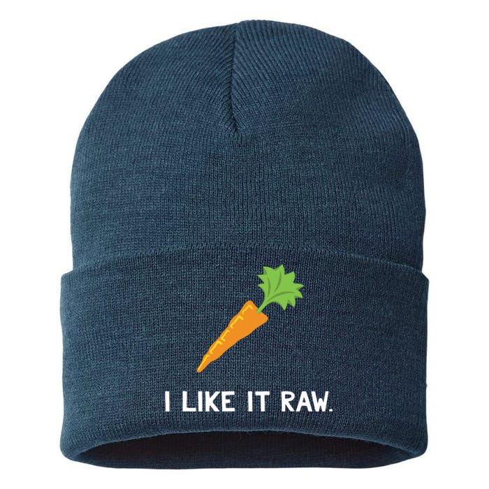 Funny Vegetable Joke I Like It Raw Carrot Vegan Raw Food Sustainable Knit Beanie