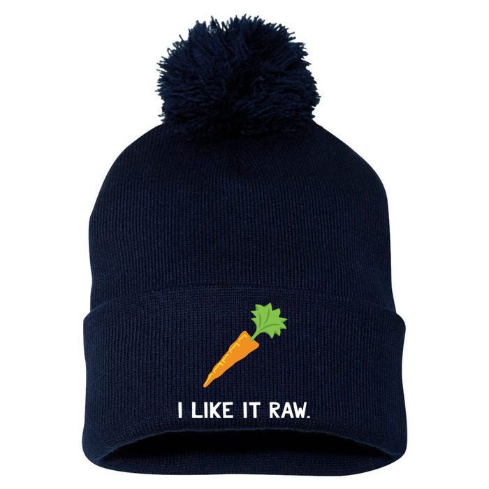 Funny Vegetable Joke I Like It Raw Carrot Vegan Raw Food Pom Pom 12in Knit Beanie