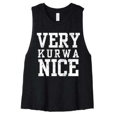 Funny Very Kurwa Nice Poland Polska Very Nice Fathers Day Women's Racerback Cropped Tank