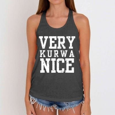 Funny Very Kurwa Nice Poland Polska Very Nice Fathers Day Women's Knotted Racerback Tank