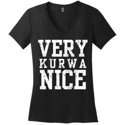 Funny Very Kurwa Nice Poland Polska Very Nice Fathers Day Women's V-Neck T-Shirt