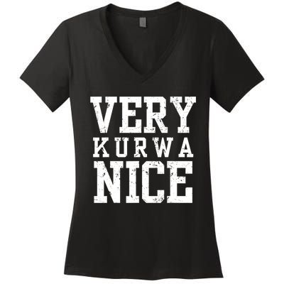 Funny Very Kurwa Nice Poland Polska Very Nice Fathers Day Women's V-Neck T-Shirt